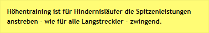 Höhentraining ist für Hindernisläufer die Spitzenleistungen anstreben - wie für alle Langstreckler – zwingend.